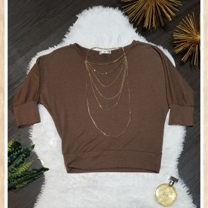 🚨FINAL PRICE🚨A'Gaci Brown Baggy 3/4 Sleeve Top